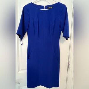 Tahari Royal Blue Pleated Front Dress